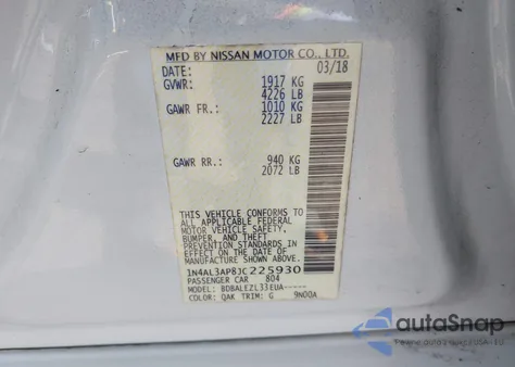 2018 Nissan Altima 2.5 S z USA, uszkodzony, nr VIN 1N4AL3AP8JC225930